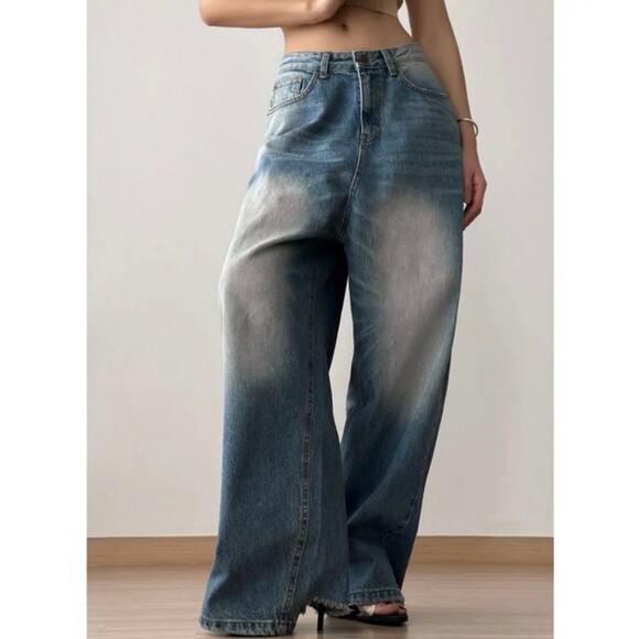 The Frankie Shop Tanner Bleach Wide Leg Jeans Worn Wash Denim Pants NWOT M - Picture 4 of 10